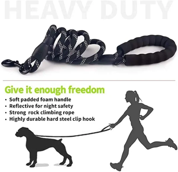 5 FT Thick Highly Reflective Dog Leash- Black - Image 4