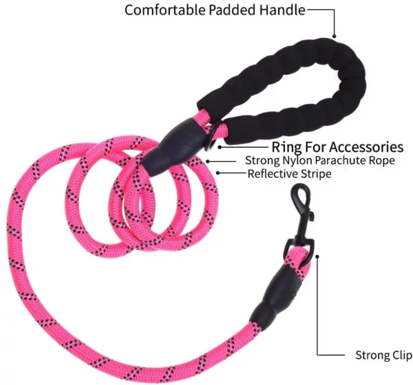 5 FT Thick Highly Reflective Dog Leash-Red - Image 5