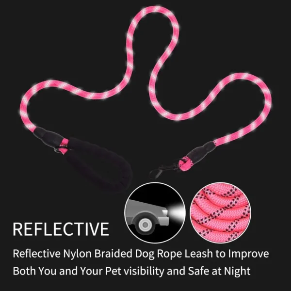 5 FT Thick Highly Reflective Dog Leash-Red - Image 7