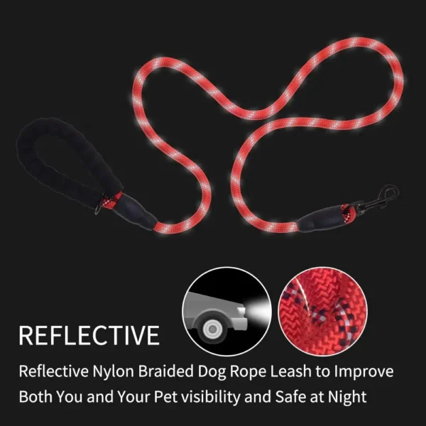 5 FT Thick Highly Reflective Dog Leash-Red - Image 17