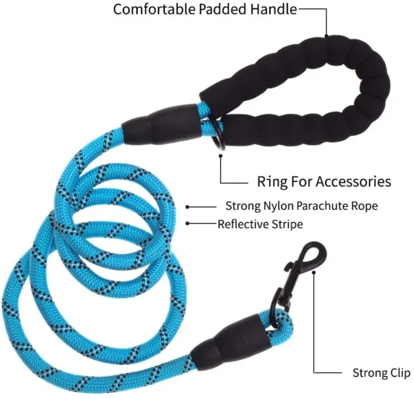 5 FT Thick Highly Reflective Dog Leash- Blue - Image 2