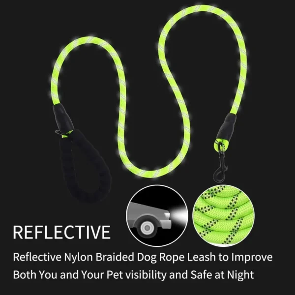 5 FT Thick Highly Reflective Dog Leash-Green - Image 4