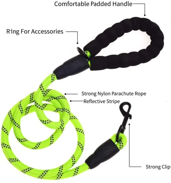 5 FT Thick Highly Reflective Dog Leash-Green - Image 22