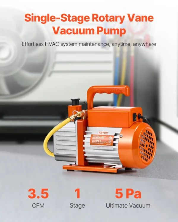 Vacuum Pump 3.5 CFM HVAC Single Stage Rotary Vane Vacuum Pump Oil Included