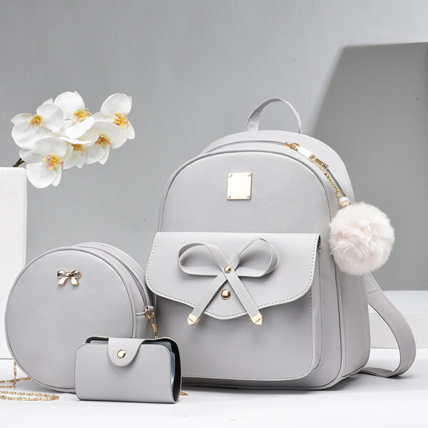 Fashion Women's Bags PU Bow Composite Bag Young Girl Student Cute Shoulders Backpack Crossbody Bags Coin Purse 3pcs Set - Image 5