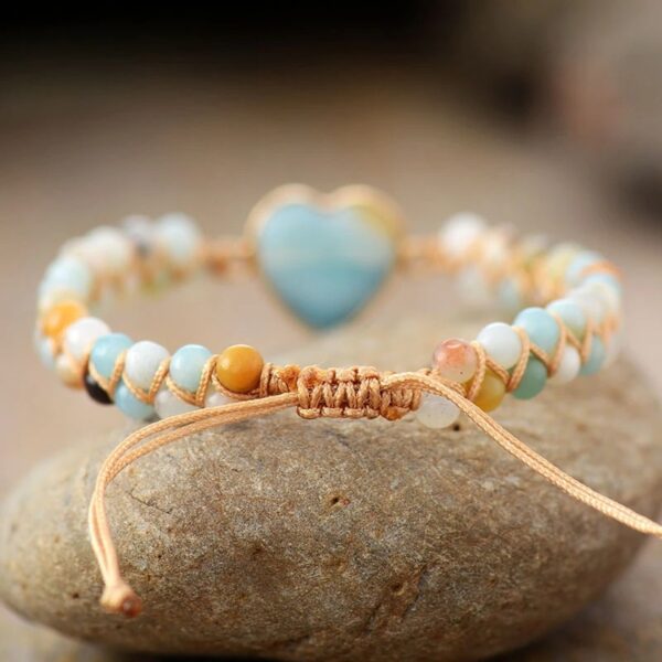 Classic Heart Shape Charm Bracelets Amazonite String Braided Macrame Wristband Teengirls Wrap Bracelet Femme Women Jewelry - Image 3