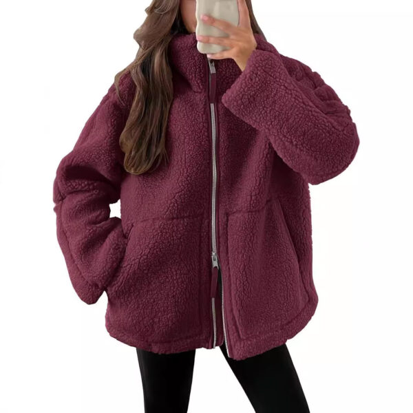 Winter Lapel Zip-up Coat With Pockets Casual Fashion Solid Fleece Jacket Fall Spring Long Sleeve Women's Clothing - Image 4