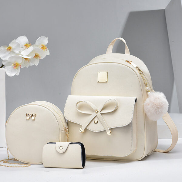 Fashion Women's Bags PU Bow Composite Bag Young Girl Student Cute Shoulders Backpack Crossbody Bags Coin Purse 3pcs Set - Image 7