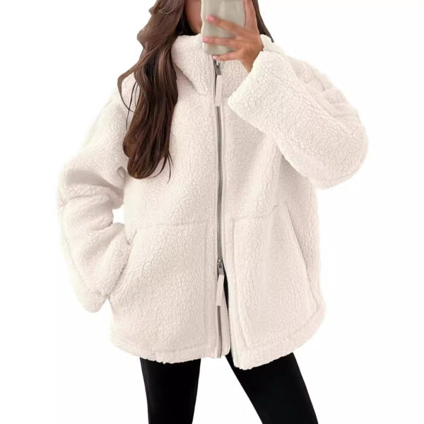 Winter Lapel Zip-up Coat With Pockets Casual Fashion Solid Fleece Jacket Fall Spring Long Sleeve Women's Clothing - Image 2