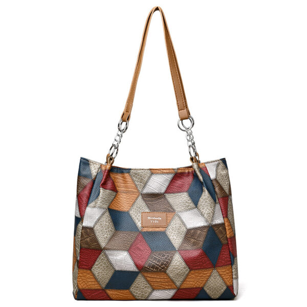 Retro Geometric Pattern Color-matching Shoulder Bag Fashion Large Capacity Stitching Handbag For Women Totes - Image 10