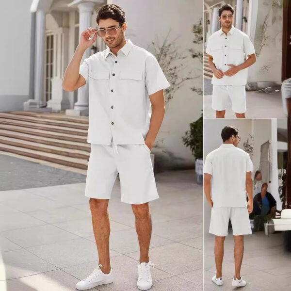 Summer Suits Men Short Sleeve Lapel Pockets Shirt And Drawstring Shorts Sports Fashion Leisure Men's Clothing - Image 4