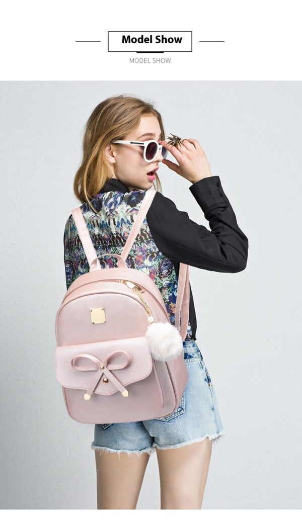 Fashion Women's Bags PU Bow Composite Bag Young Girl Student Cute Shoulders Backpack Crossbody Bags Coin Purse 3pcs Set - Image 10