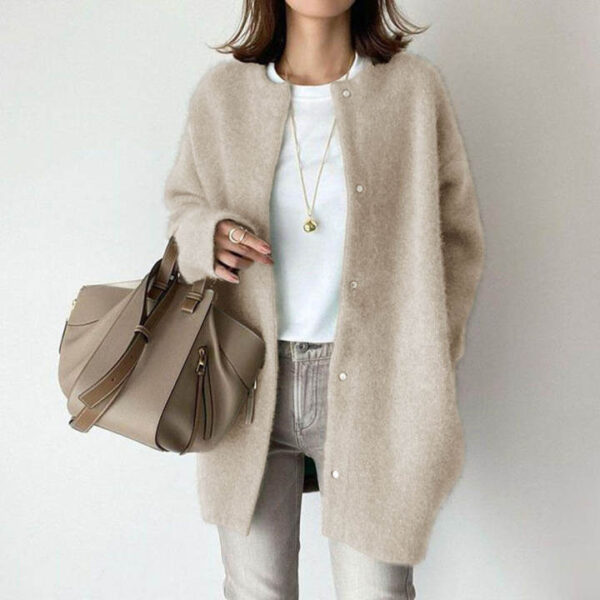 Loose Round Neck Single Breasted Cardigan Fashion Solid Color Coat Jacket Autumn And Winter Women's Clothing - Image 2