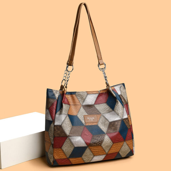 Retro Geometric Pattern Color-matching Shoulder Bag Fashion Large Capacity Stitching Handbag For Women Totes - Image 6