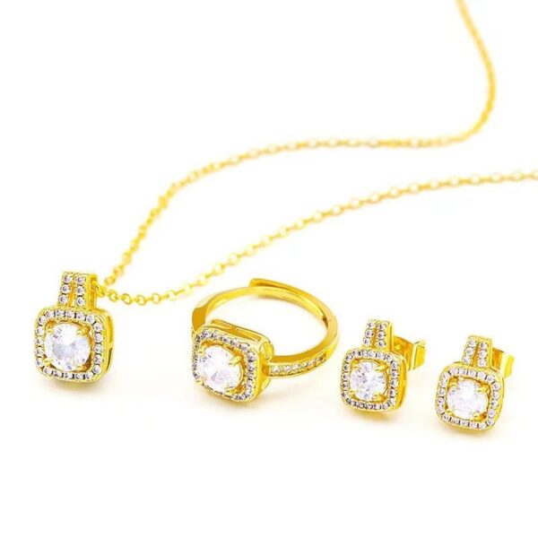 Fashion Jewelry Set Zircon Gem Pendant Chain Choker Necklace For Women Gold Color Stud Earring Statement Wedding Ring - Image 7