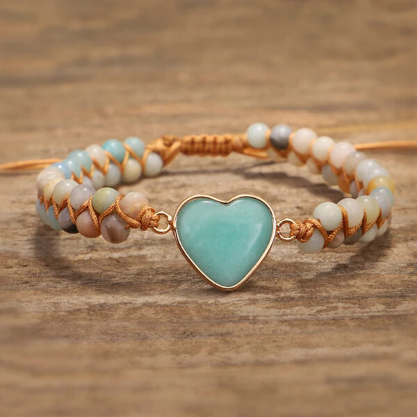 Classic Heart Shape Charm Bracelets Amazonite String Braided Macrame Wristband Teengirls Wrap Bracelet Femme Women Jewelry - Image 4