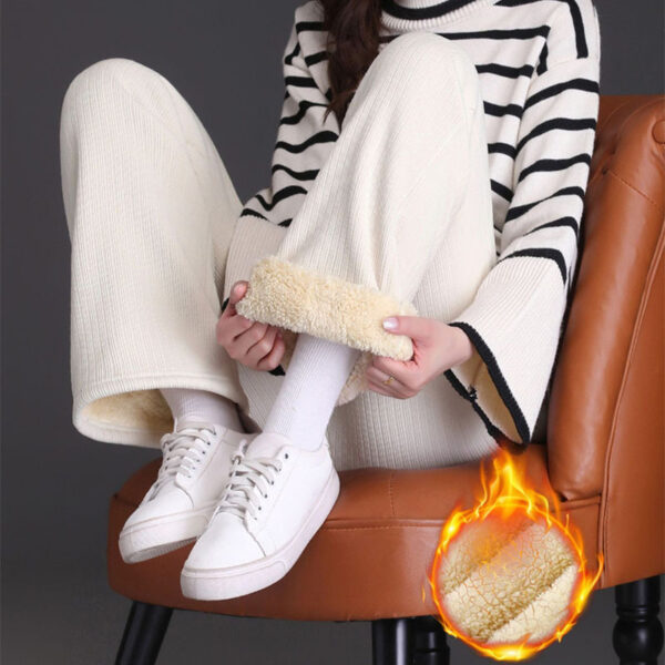 Winter Wide-leg Fleece Trousers For Women Warm Straight-leg Casual Lamb Cashmere Pants Loose Sports Sweatpants - Image 8